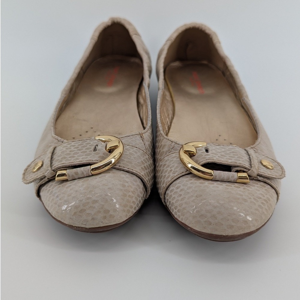 Marc Joseph New York Rockaway Beige Snakeskin Leather Buckle Ballet Flats 9